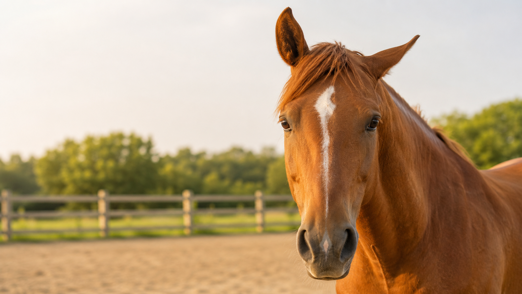 前を向いた馬の耳と耳の動きを観察する様子